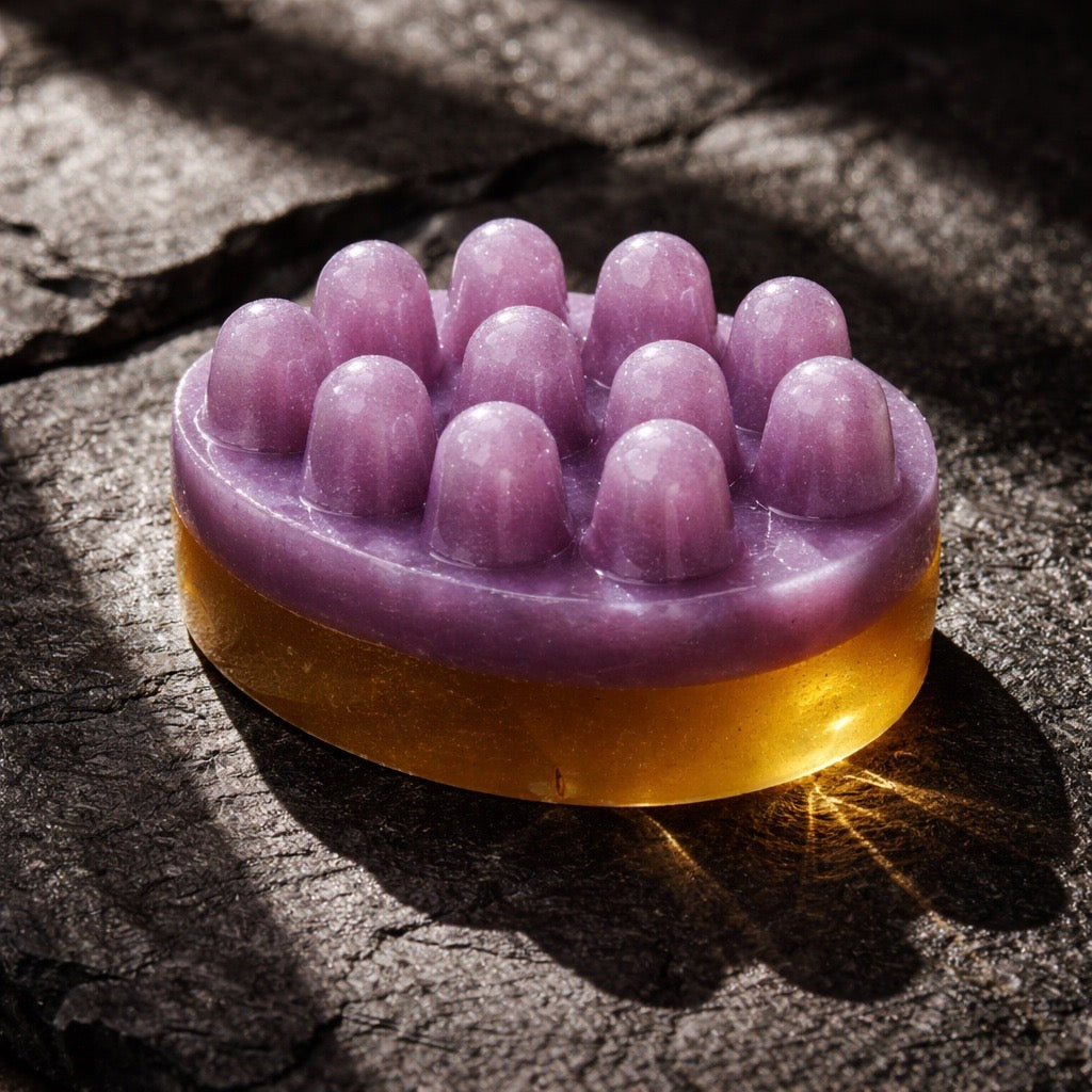 Purple and yellow massage soap 